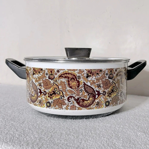 Vintage Enamelware Brown Fancipans Stew Pot With Lid - Picture 4 of 15